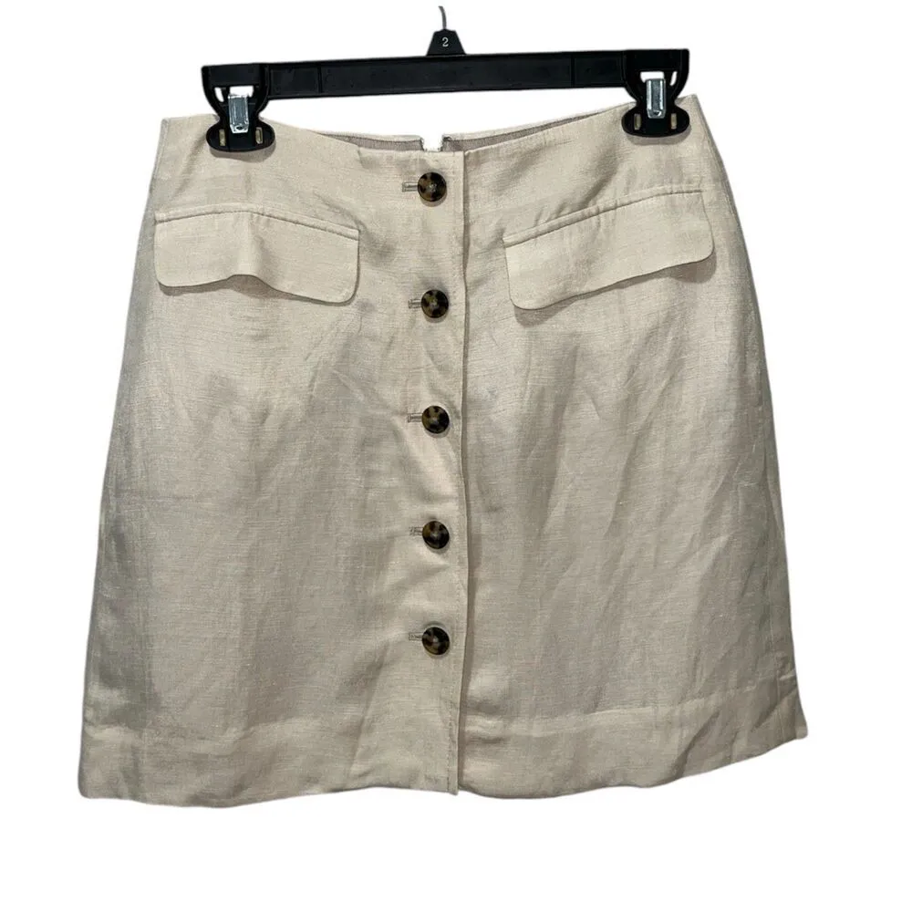 J.Crew Button Front Linen Cupro Blend Skirt Size 2 Womens Tan Lined Fall Wear - Image 2