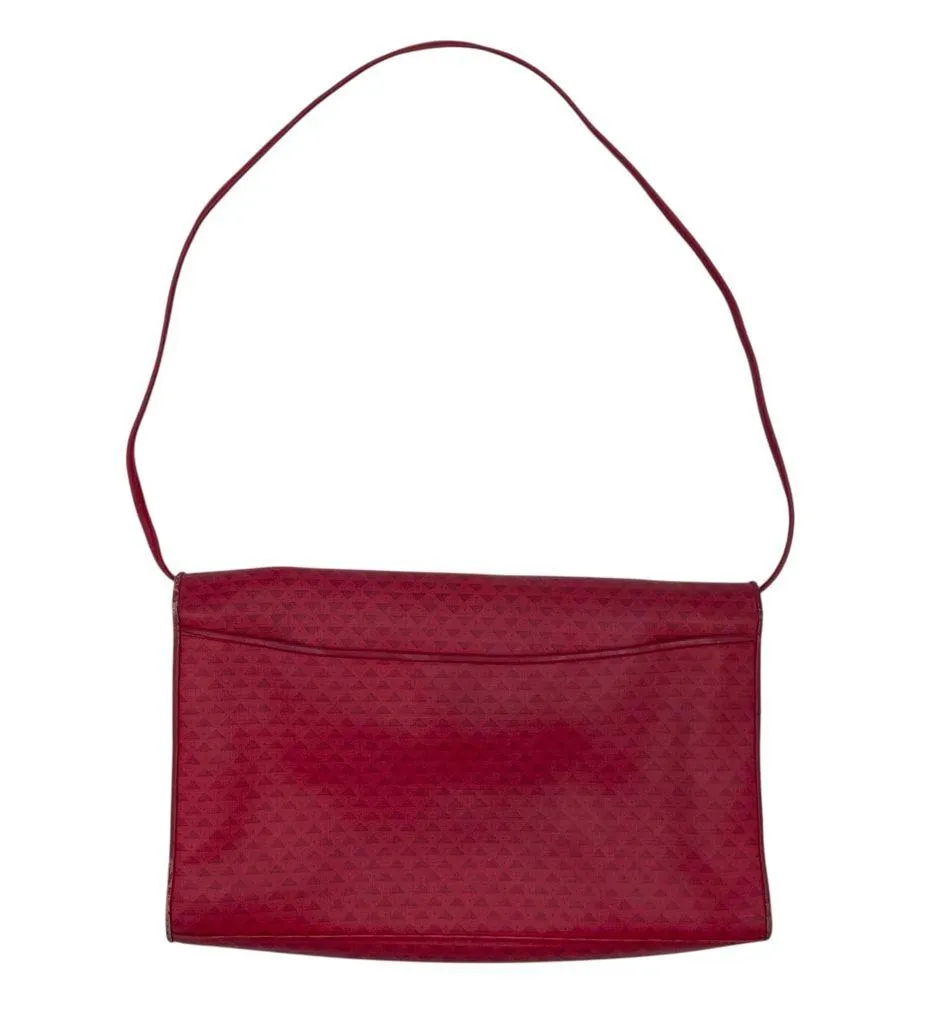 Vintage 1984 Liz Claiborne Red Leather Flap Bag Purse Geometric Print Adjustable - Image 3
