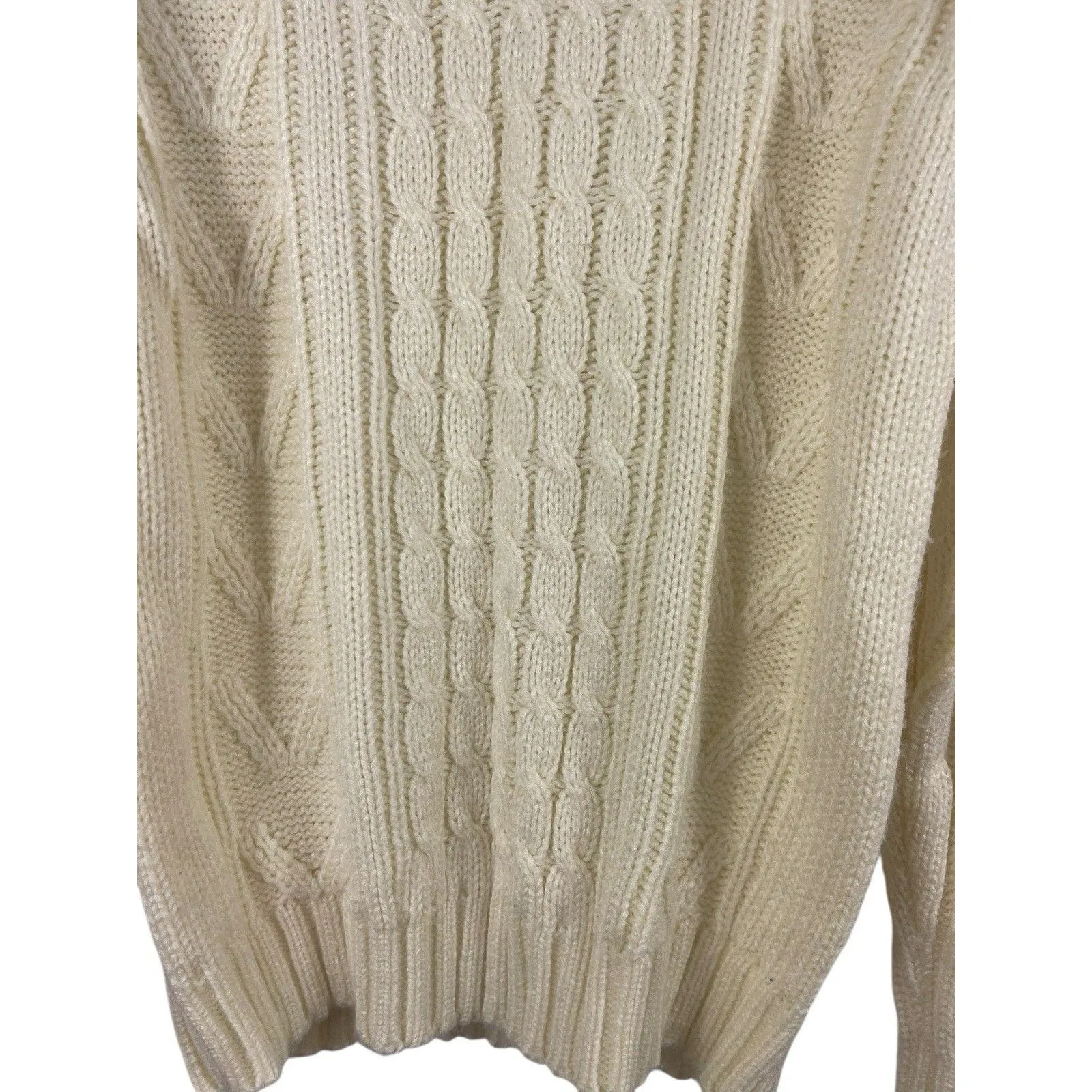 Ivory Knit Sweater Women’s Small Cream Aran Style Old Money Preppy - Image 3