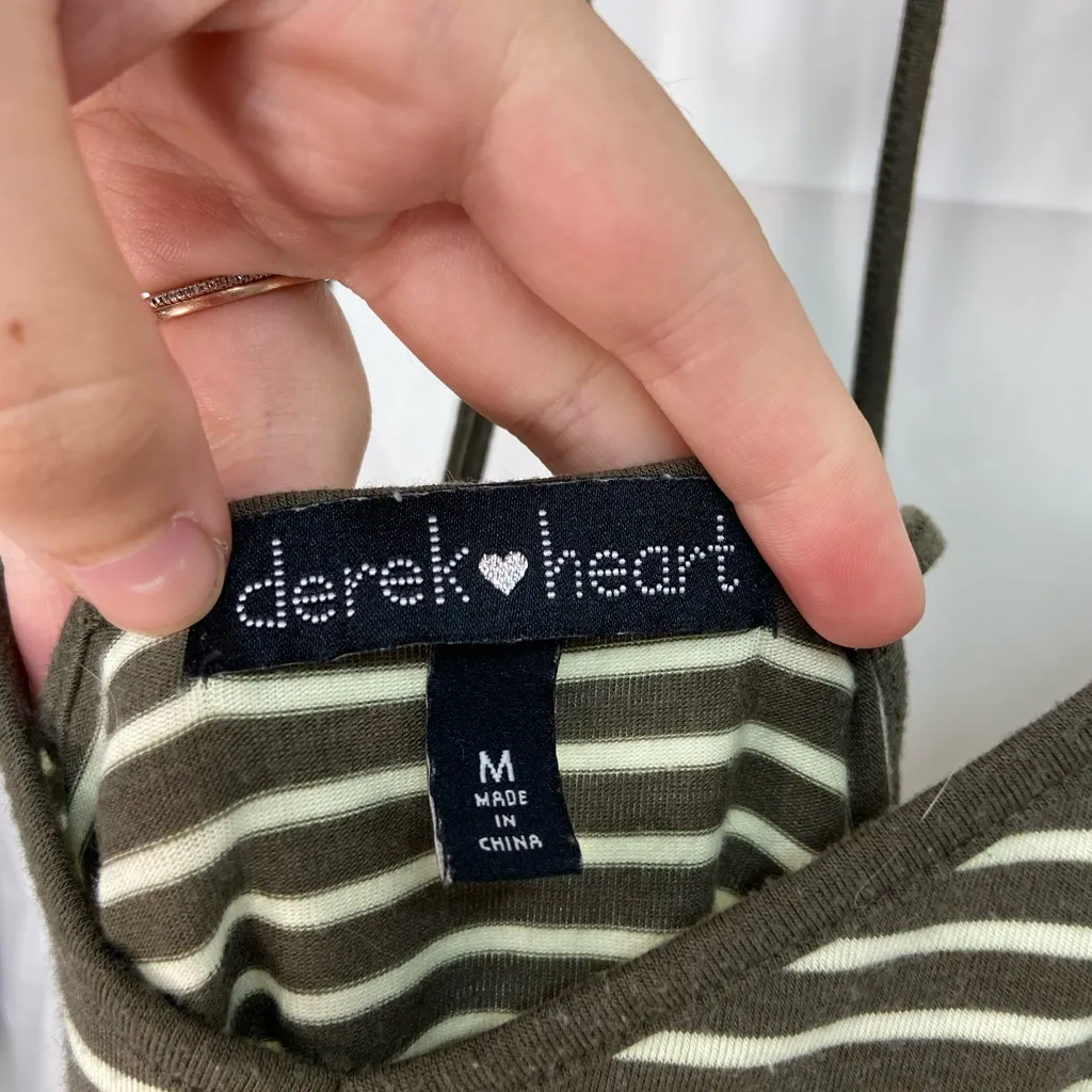 Derek Heart‎ women’s green white strappy v-neck stretch casual tank top summer M - Image 3