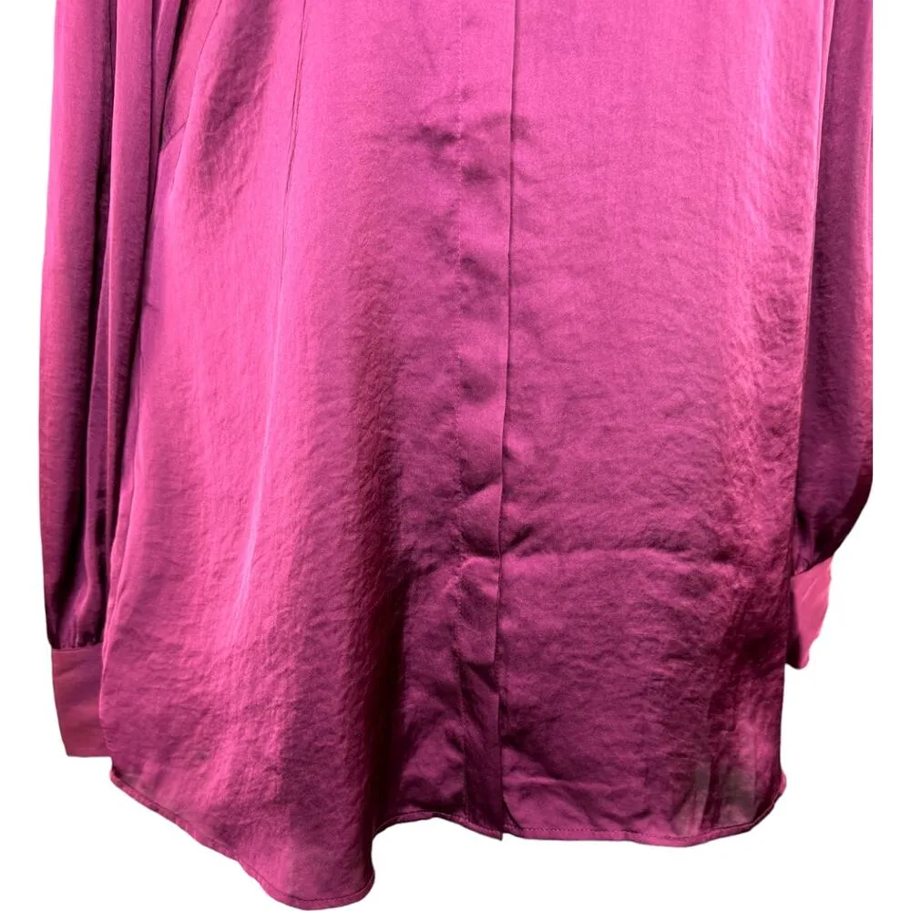 Dennis Basso Button-Front Blouse Tie Neck Raspberry Kiss Medium NWOT - Image 3