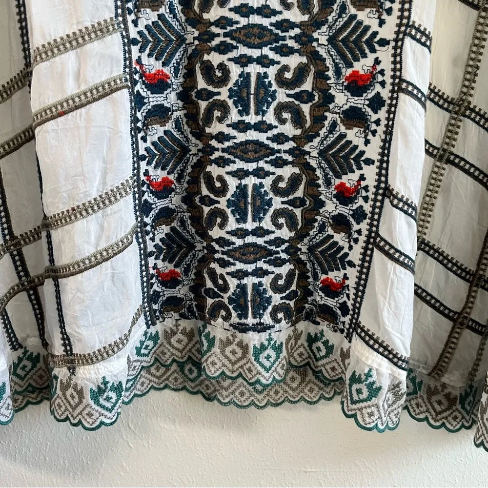 Johnny Was Top Cherpas White Green Embroidered Tunic Poncho Top Sz XS EUC - Image 8
