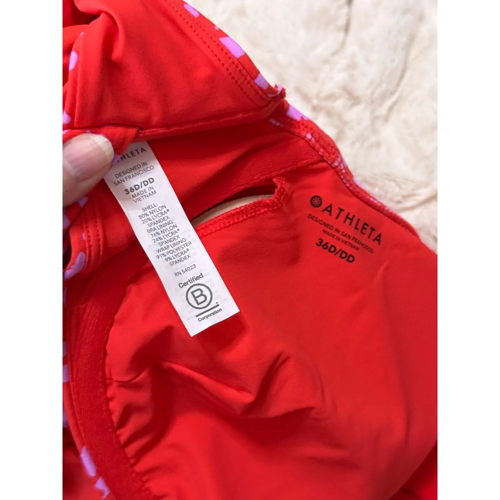 Athleta Red Pink Leopard Print Wrap Bikini Swimsuit Top Bra Bottoms Size 36DD L - Image 4