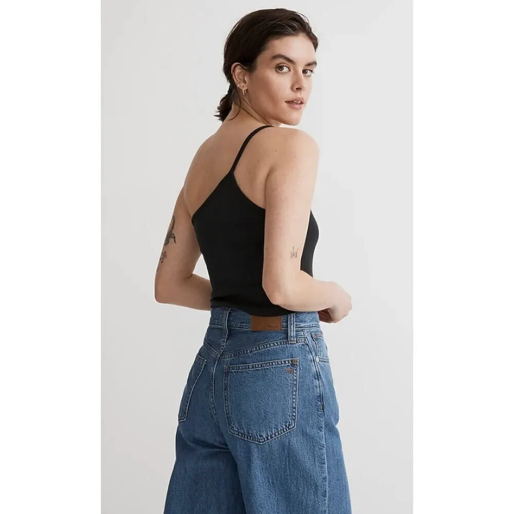 Madewell $35 One Shoulder Crop Tank in Sleekhold Black Size XL NL392 - Image 2