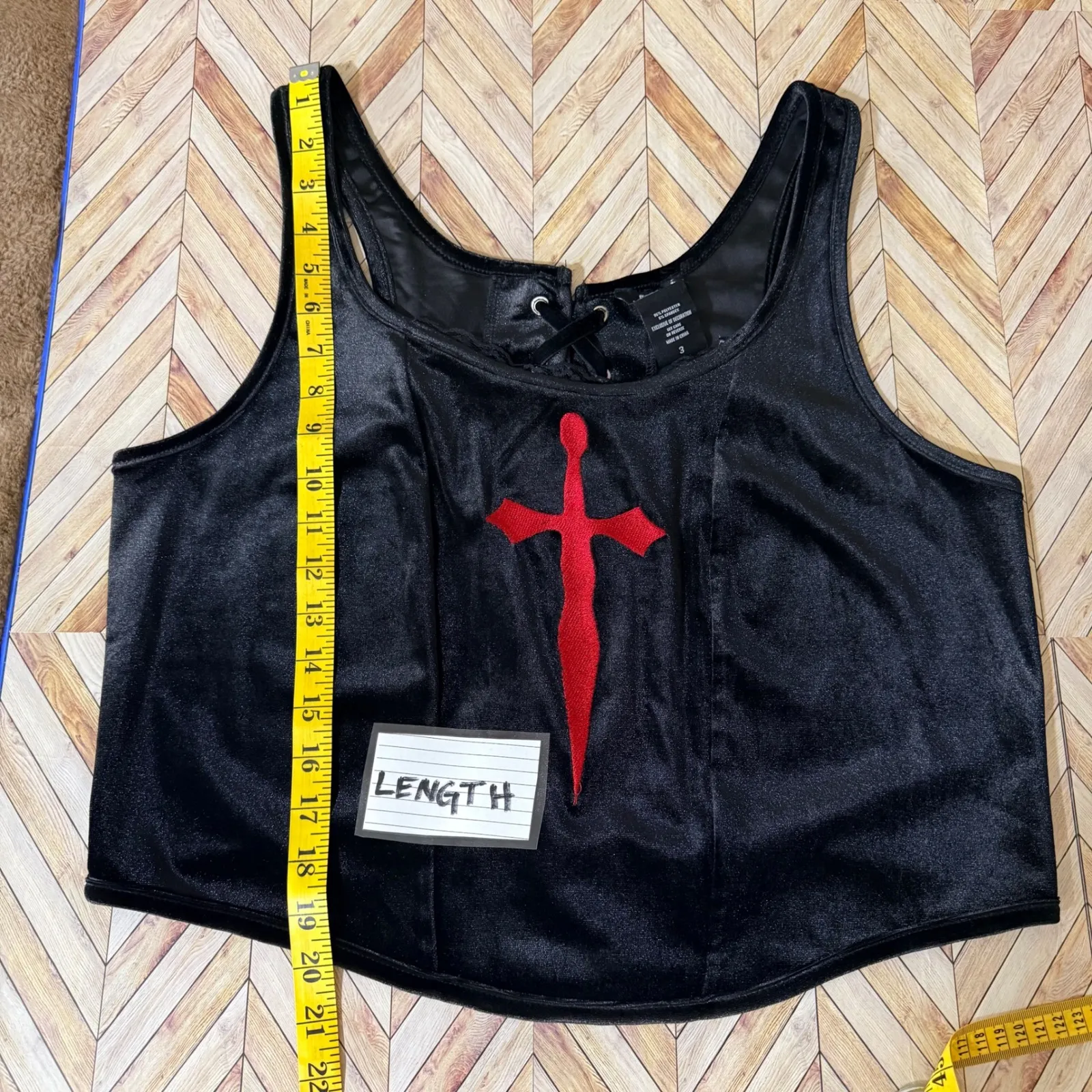 Social Collision 3X Red Dagger Black Velvet Cropped Tank Top Corset Back Gothic - Image 8