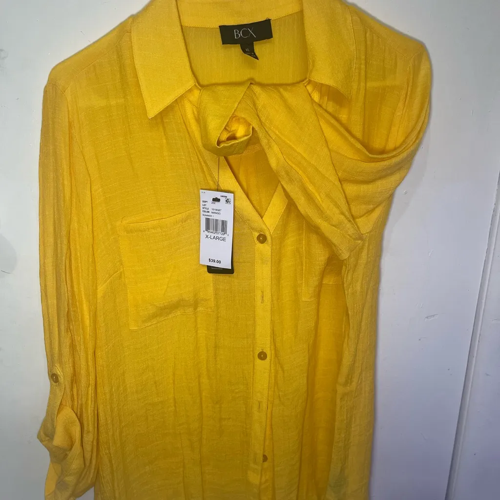 BCX Yellow 3/4 Sleeve Notched Collar Blouse - Image 4