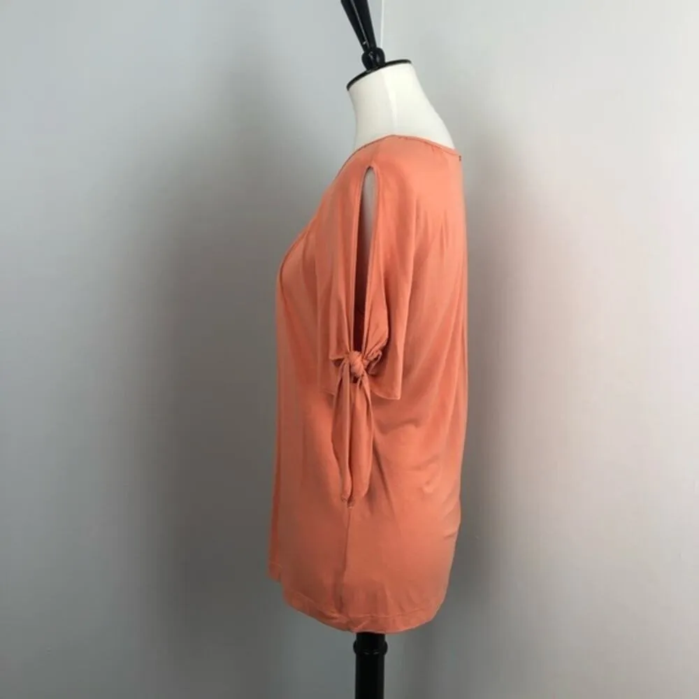 St John Orange Chinched Scoop Neck Slit Tie Sleeve Blouse Shirt Size Small - Image 5