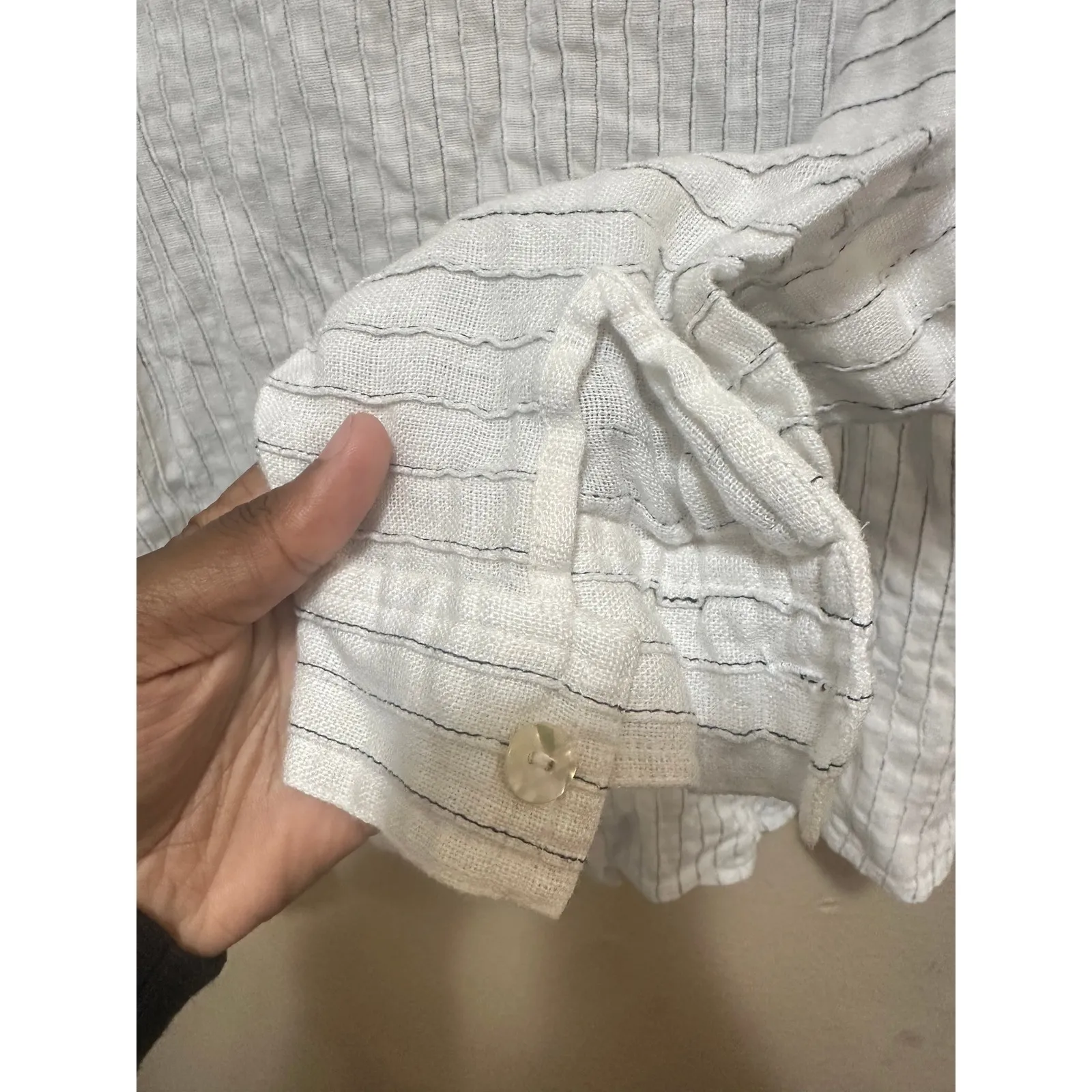 Diane Gilman 100%‎ Linen Striped Button Down Shirt Womens M Collared Casual Top - Image 7