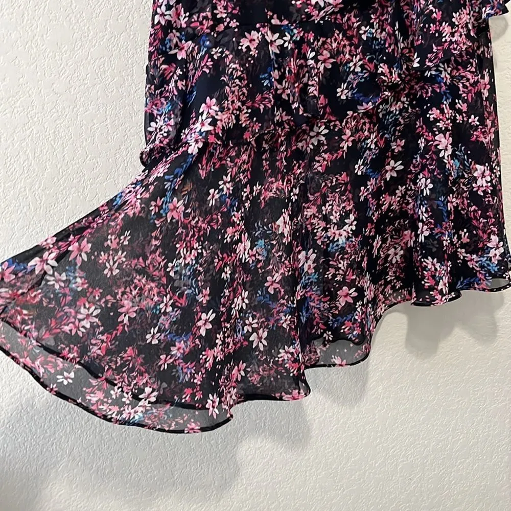 MISA Los Angeles Carmen Floral Navy Pink Ruffle Skirt, Size XS - Image 3
