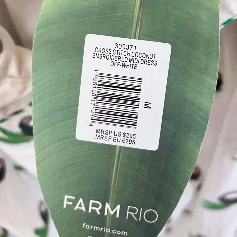 FARM Rio Cross Stitch Coconut Embroidered Midi Dress NWT - Image 7