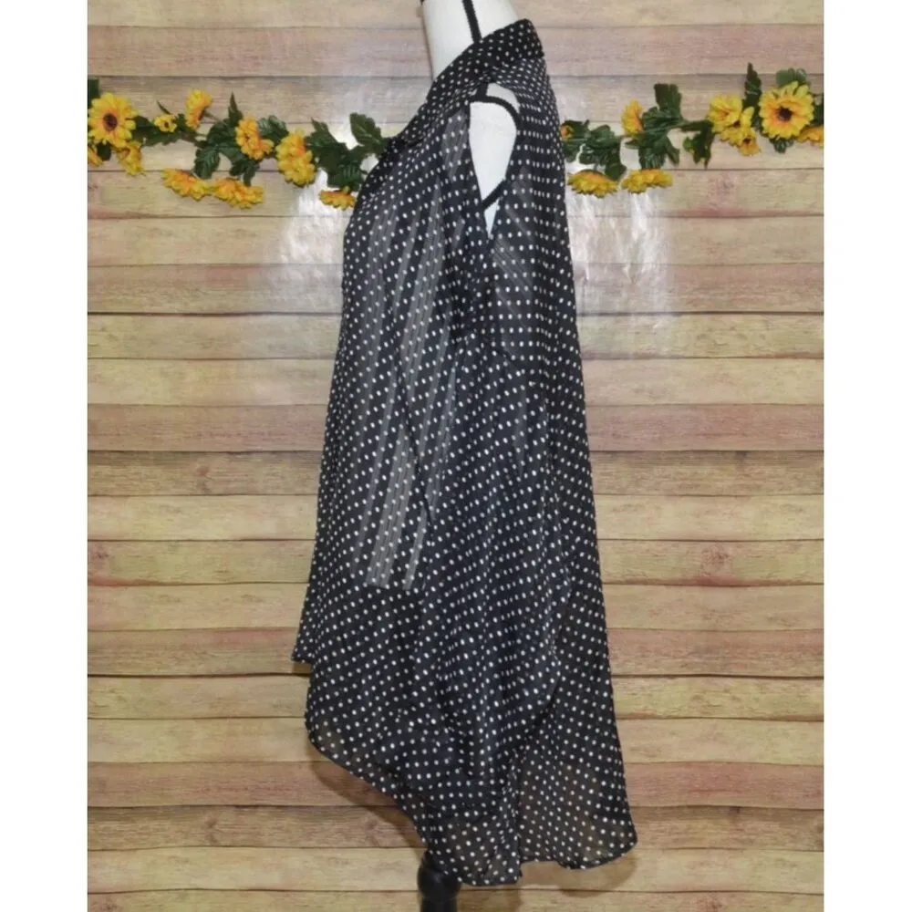 Lane Bryant Black Polka Dot Button Front Sheer Blouse Plus Size 22W 24W Tunic - Image 5