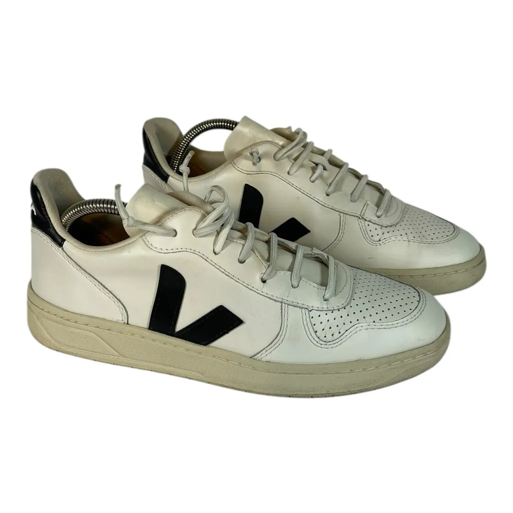 VEJA V-10 White & Black Leather Sneakers Women’s US 9.5 Sustainable Shoes - Image 2