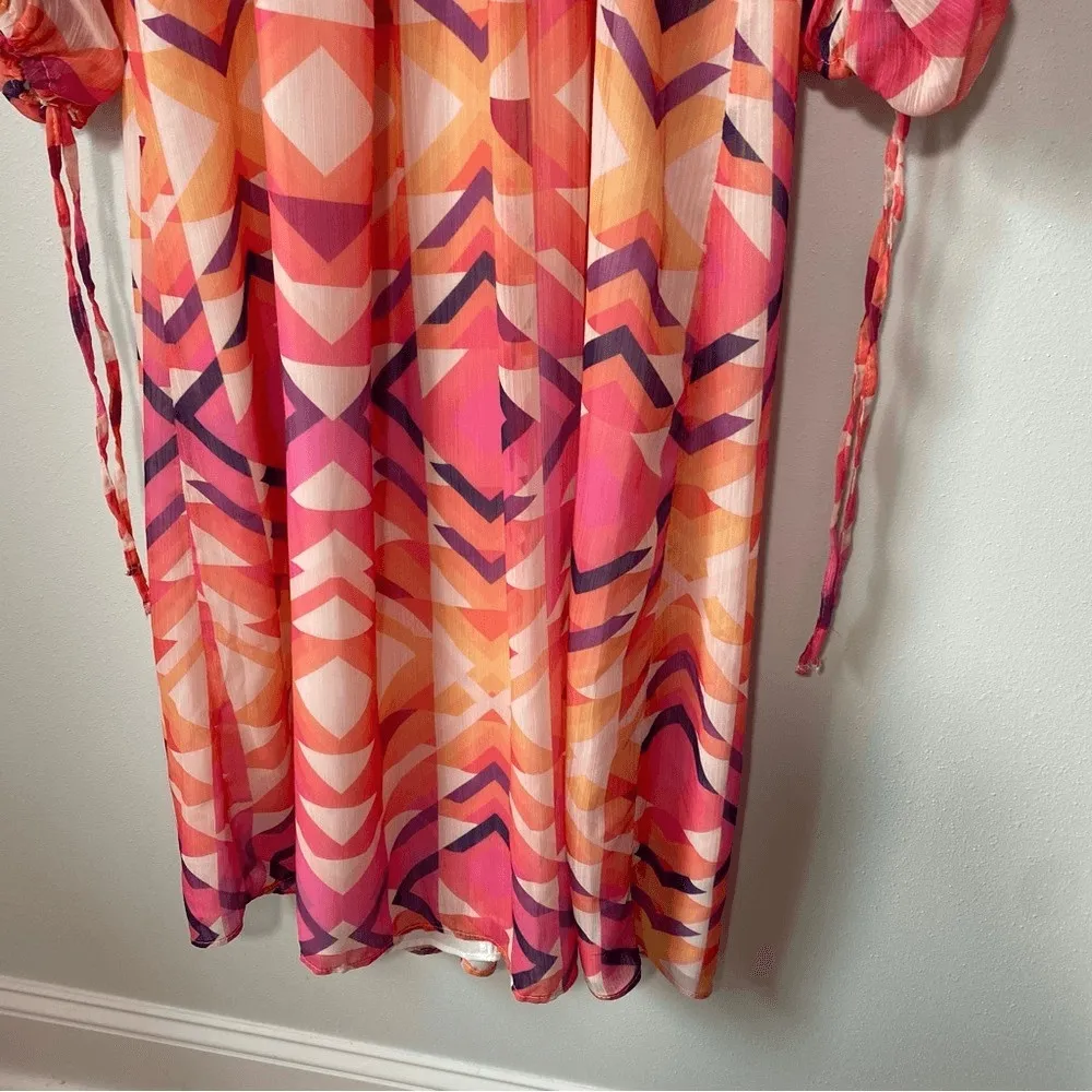 Never Fully Dressed Geometric MIDI Pink and Orange DRESS Size 4 - Image 7