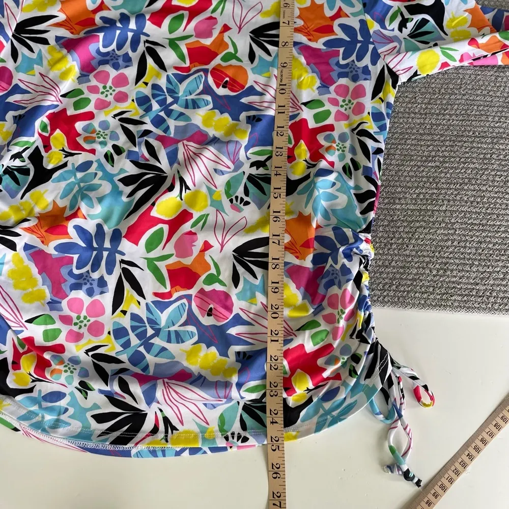 Caribbean Joe Rainbow Multi Color Graphic Print Rusch Side Rash Guard Coverup M - Image 6