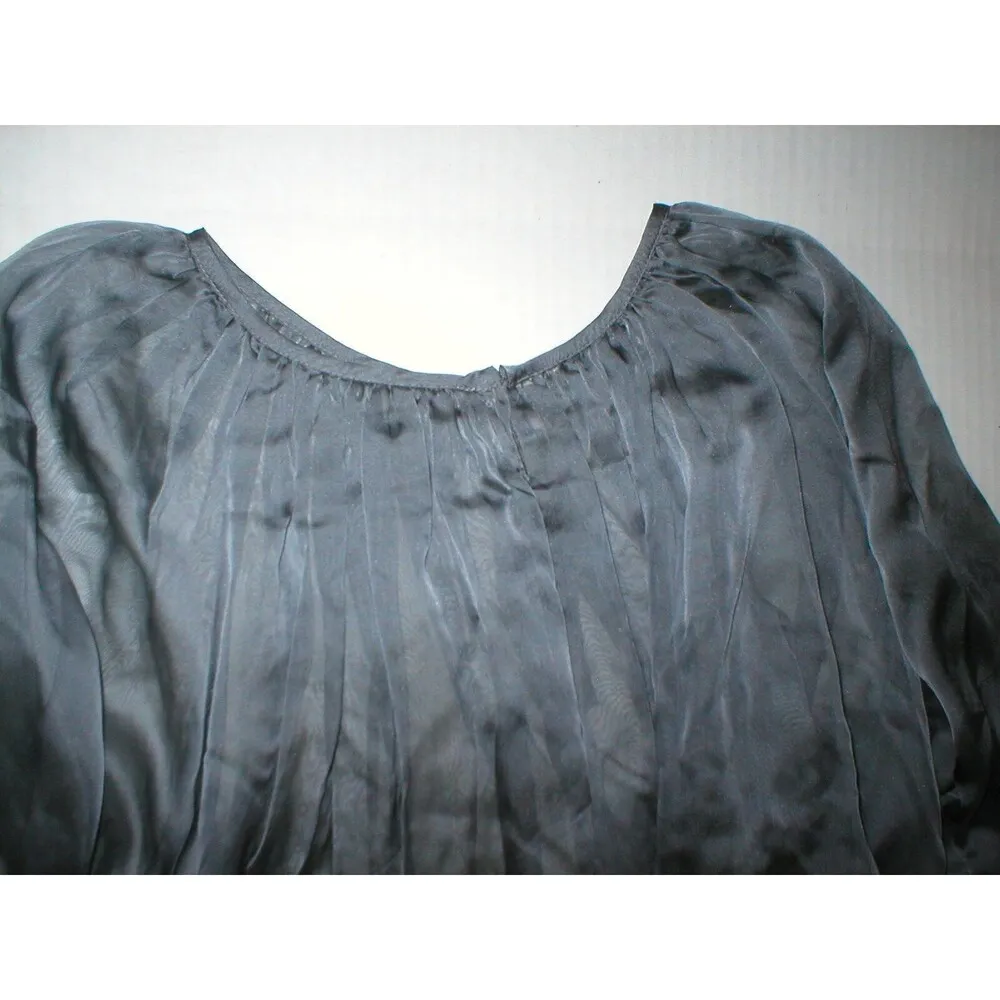 New Womens S Josie Natori Silk Embroidered Sheer Blouse Top Black Peasant Top - Image 2