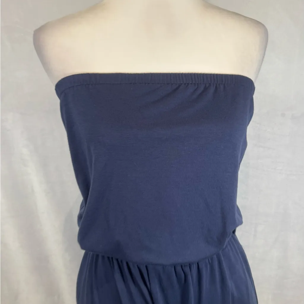 Zesica blue strapless soft and comfy wide leg jumpsuit with pockets size small - Image 2