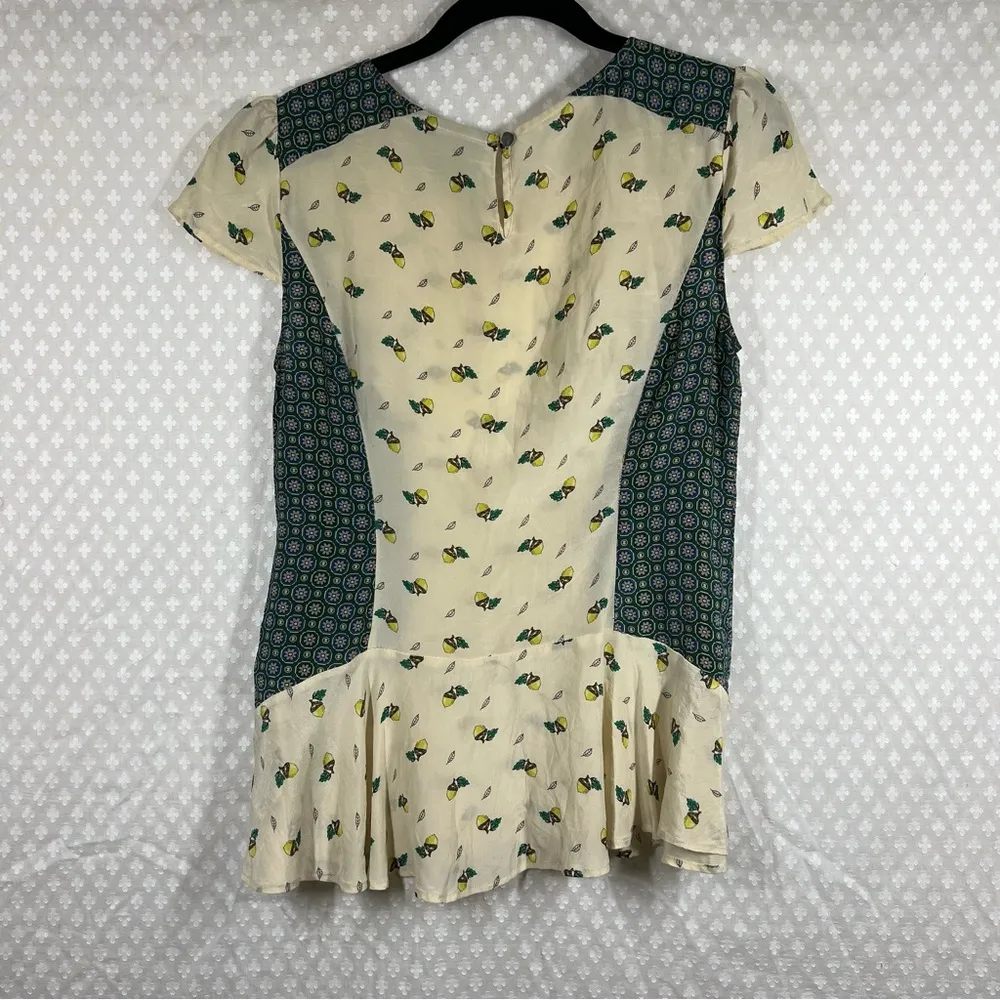 Anthropologie Maeve Cream Teal‎ Acorn Floral Silk Top - Image 6