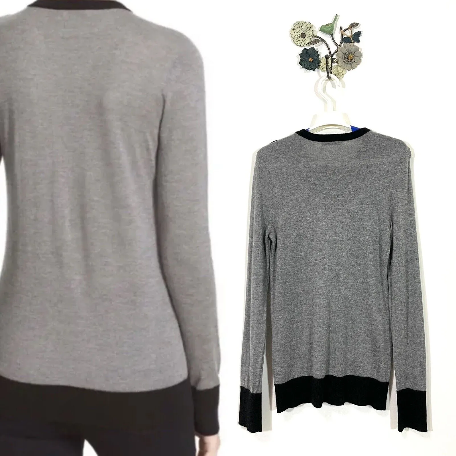 Equipment Femme Ondine Pullover Sweater Gray Silk Cashmere Button Detail Small - Image 3