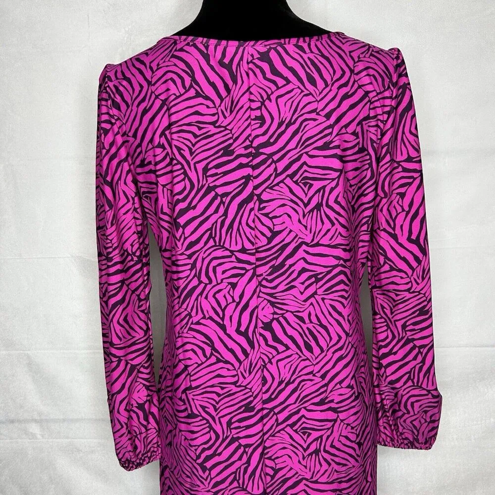 Jude Connally 3/4 Sleeve Print Nylon Spandex Blend Dress Sz M Pink Purple Size M - Image 10