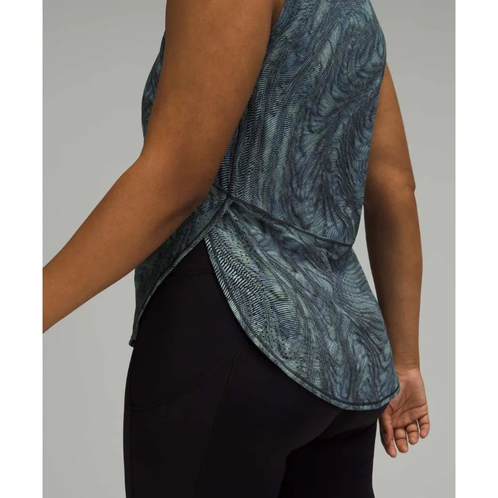 Lululemon 8-10 High Neck Split Hem Run Tank Dimensional Icing Blue Multi W1DAAS - Image 2
