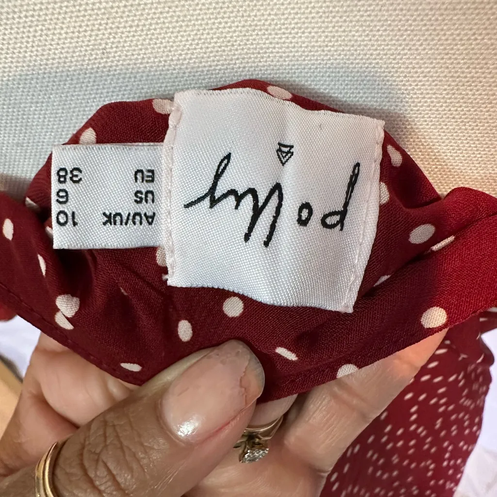 Chic Burgundy Polka Dot Mini Skirt Red Size 6 - Image 4