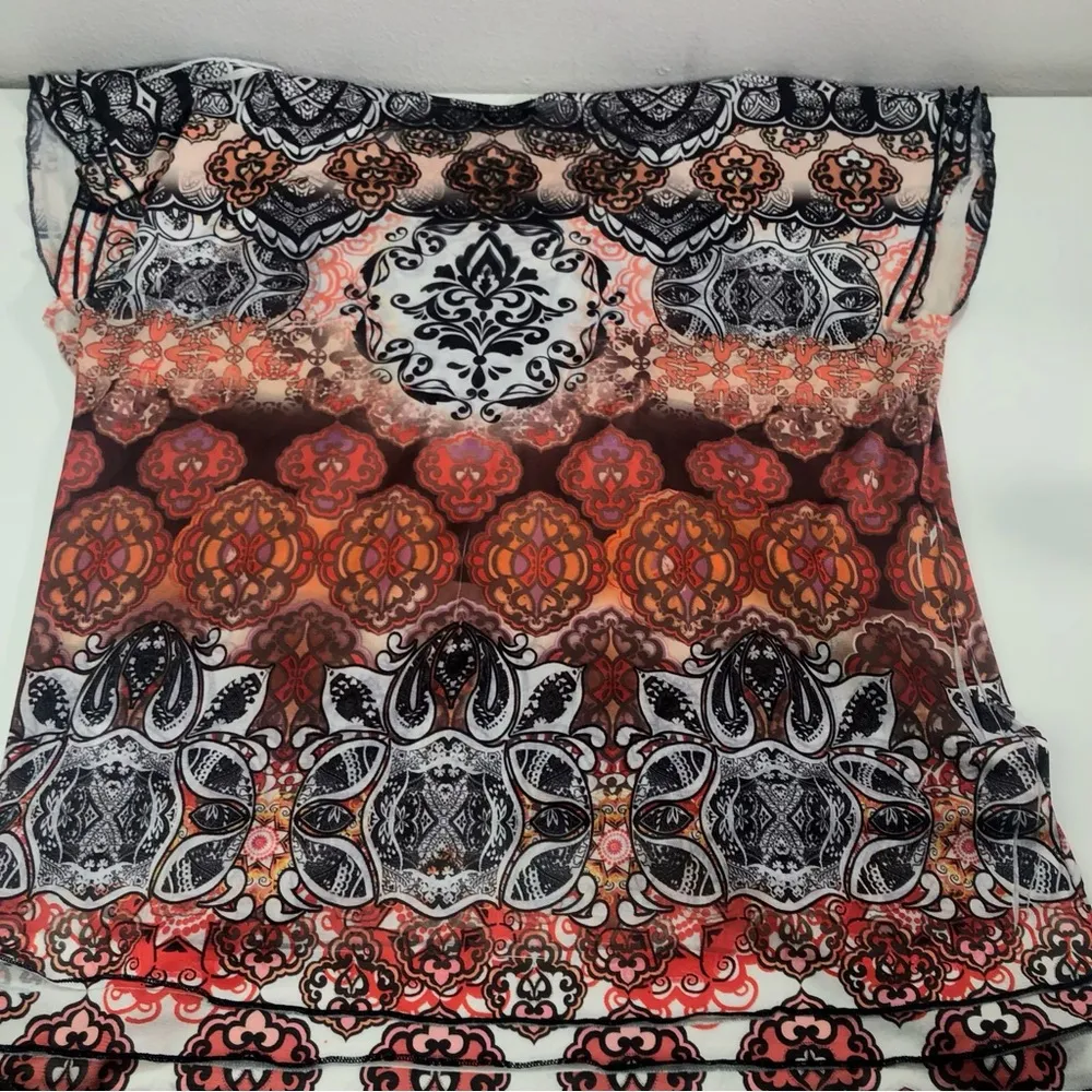 One World 2x y2k  sheer boho paisley print rhinestone festival flowy top blouse - Image 10