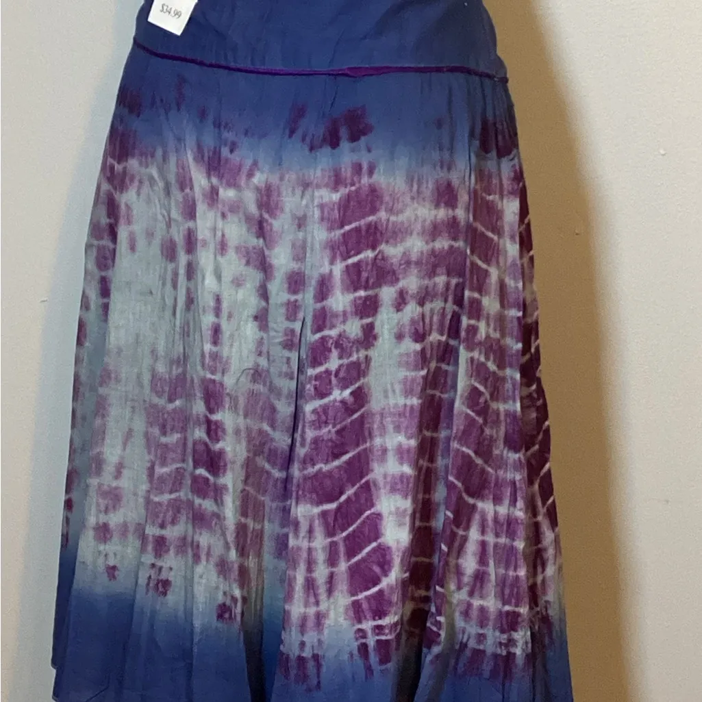 🩵NWT🩵 TIE DYE LINED FLARED BOHO PEASANT GYPSY SKIRT BY MIX NOUVEAU LADIES Sz M Purple Size M - Image 6