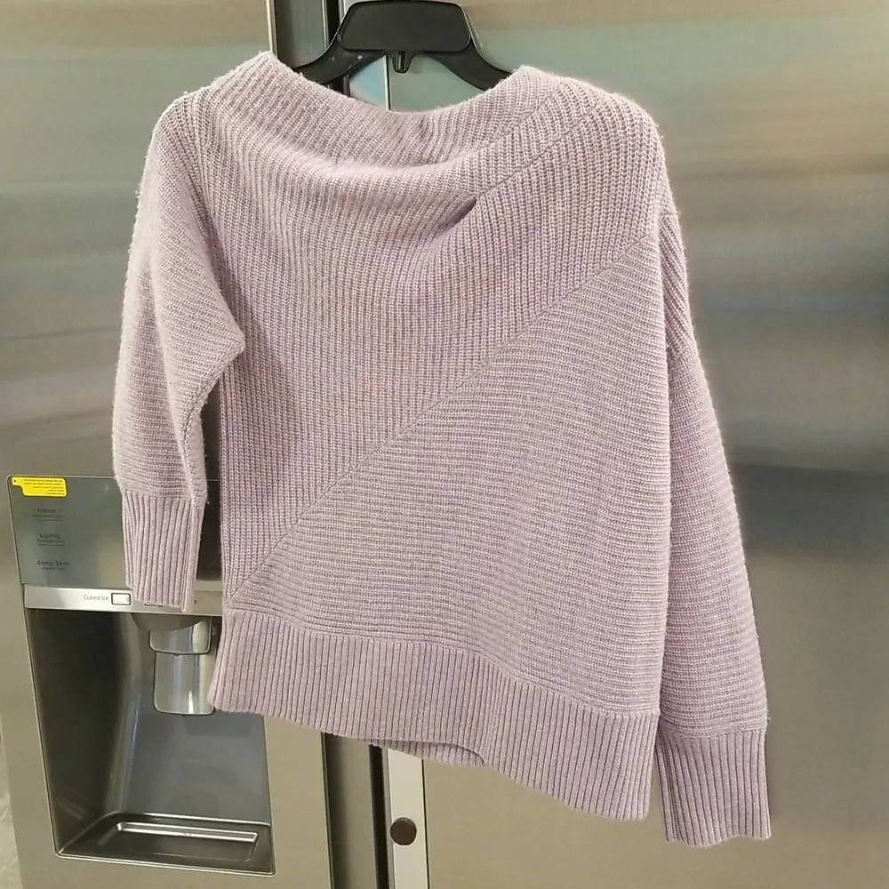 💕NAADAM💕 Asymmetrical Draped Sweater Wool Cashmere Heathered Purple Small NWT - Image 5