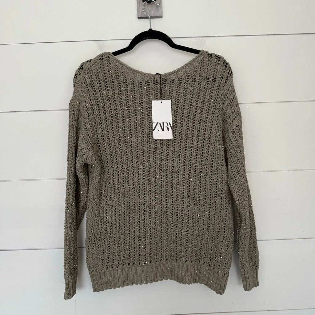 ZARA  Women’s Large Open Knit Metallic Sequin Sweater New NWT - Image 4