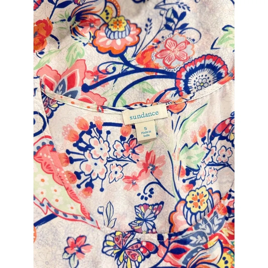 Sundance Womens Dress Blue Midi Floral Tank Silk Sleeveless A Line Boho Small - Image 4