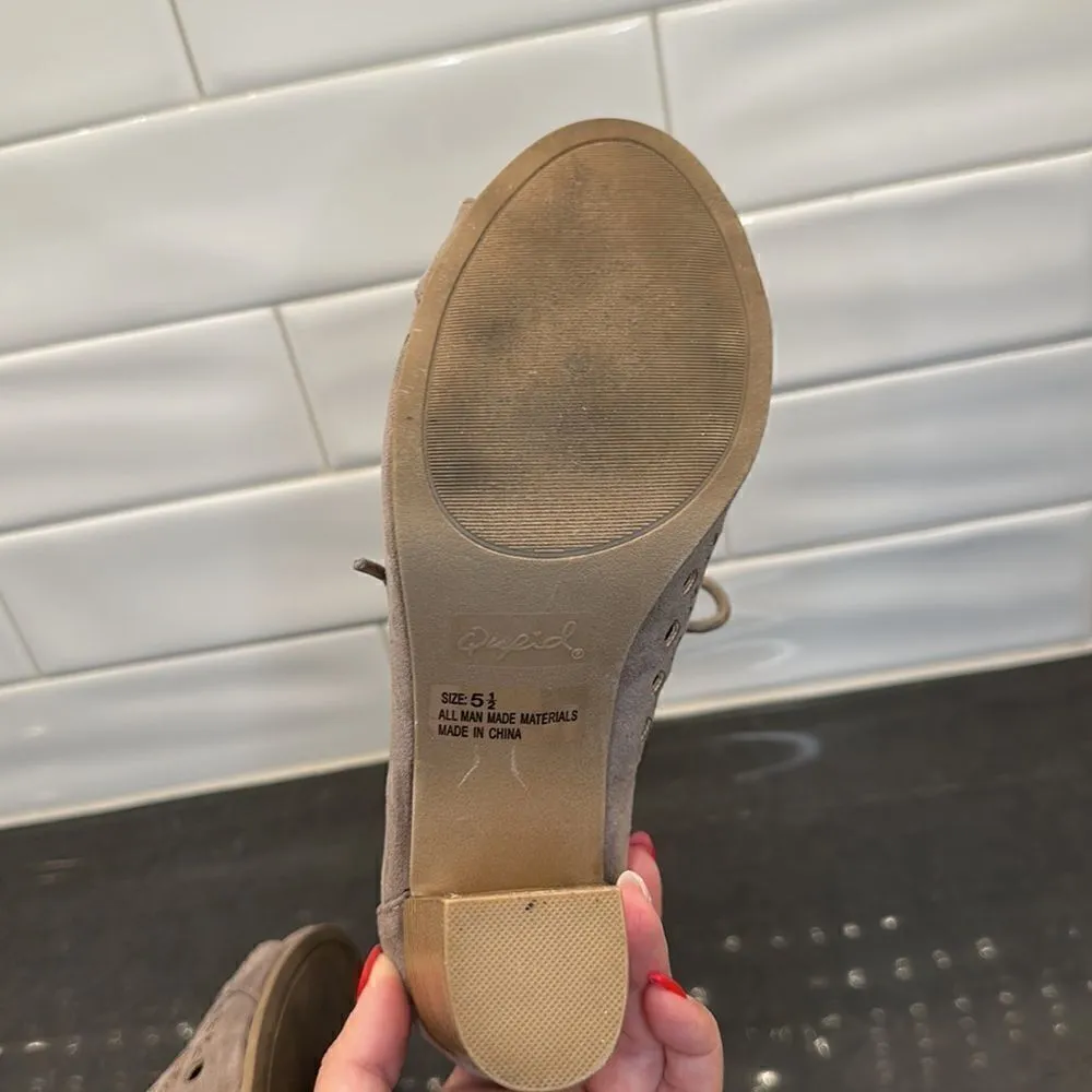 Qupid Taupe Lace up Heals - Image 7