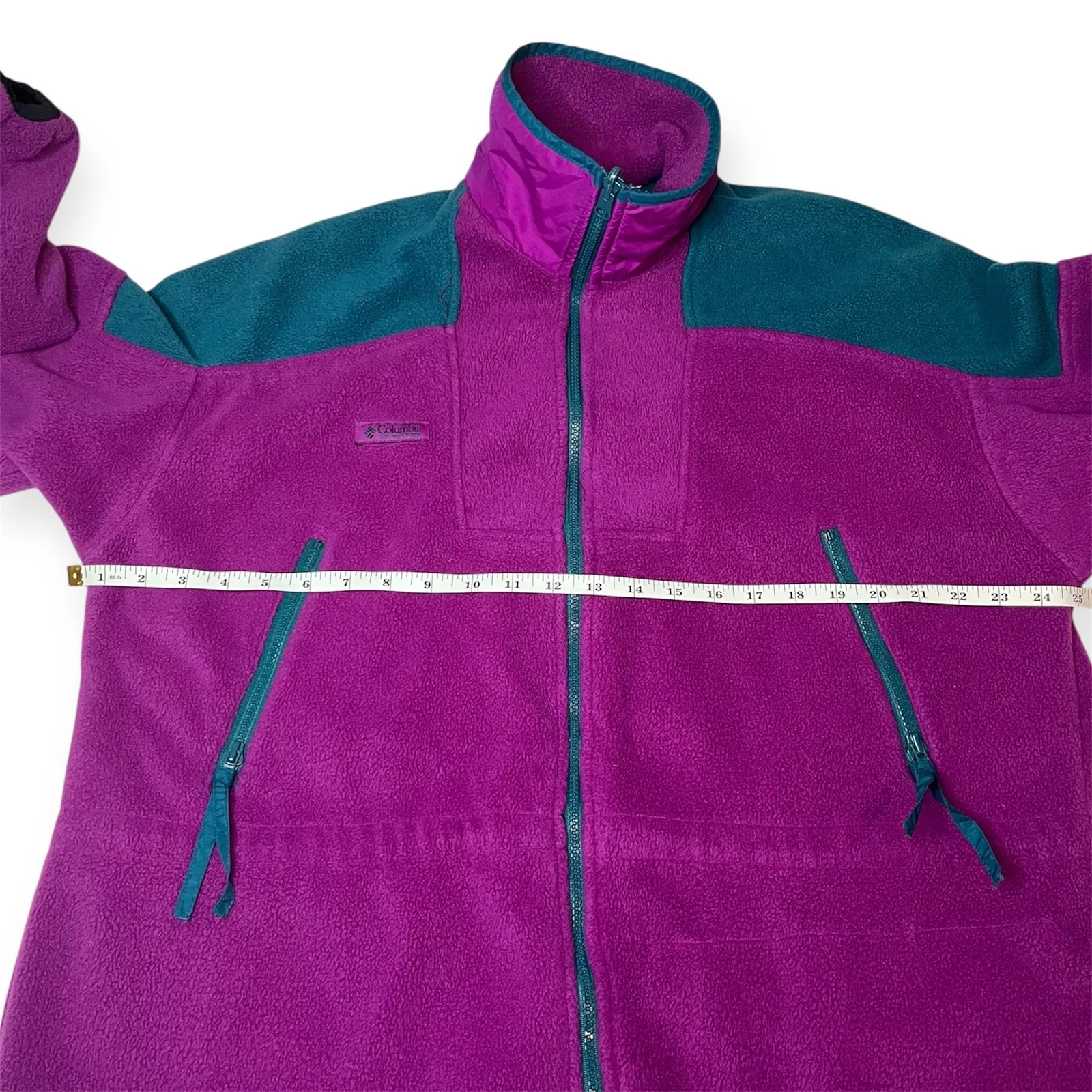 Vintage Columbia Two-Tone Fleece Jacket Purple Green Full Zip Retro Outdoor XL - Image 11