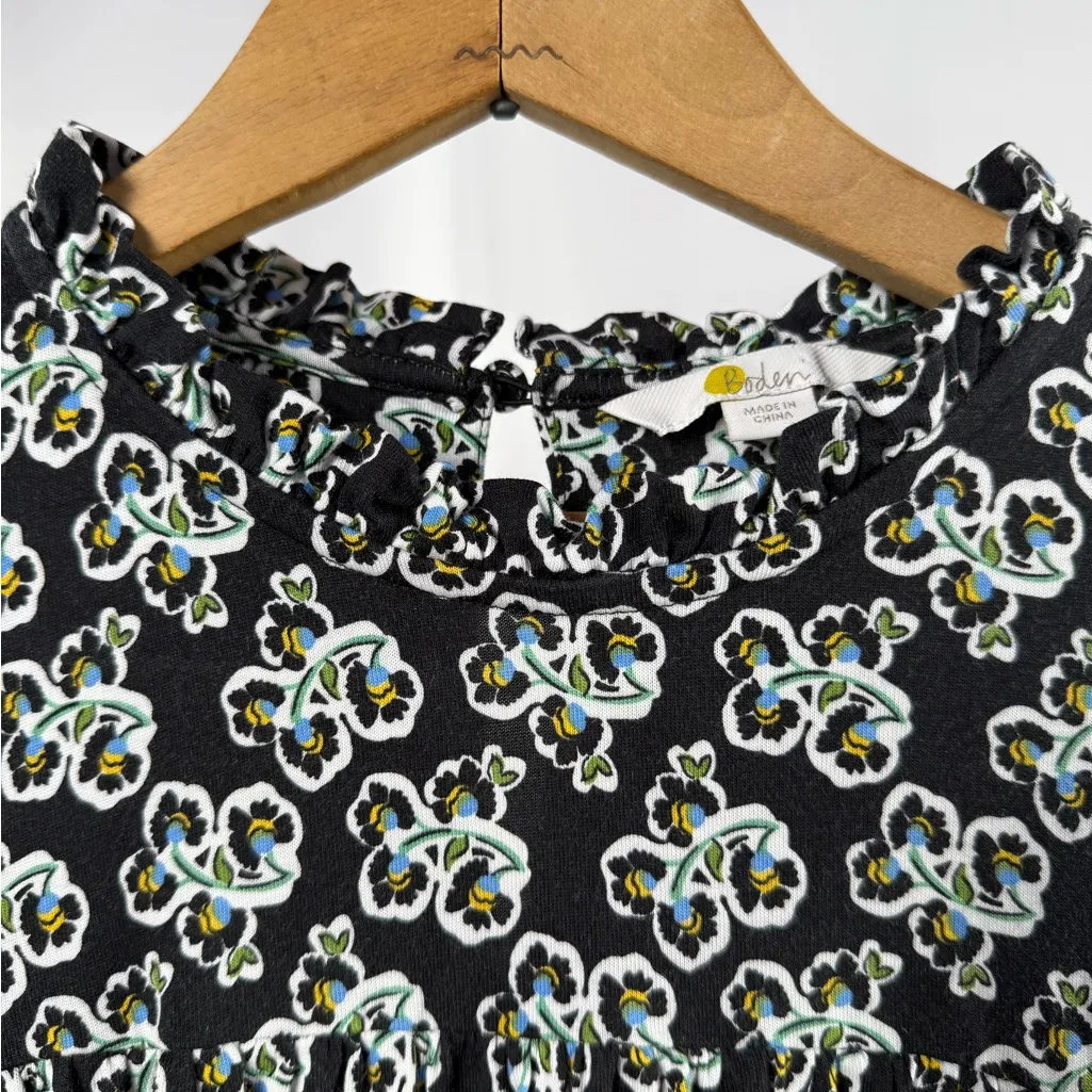 Boden Easy Yoke Long Sleeve Jersey Dress in Black Blue Petal Blossom Size 10 Reg - Image 6