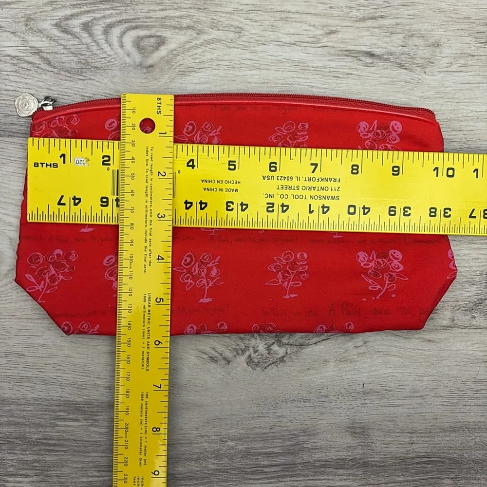 Lancome Red Floral Print Paris Zip Top Cosmetics / Makeup Bag Approx 10" X 5.5" - Image 5