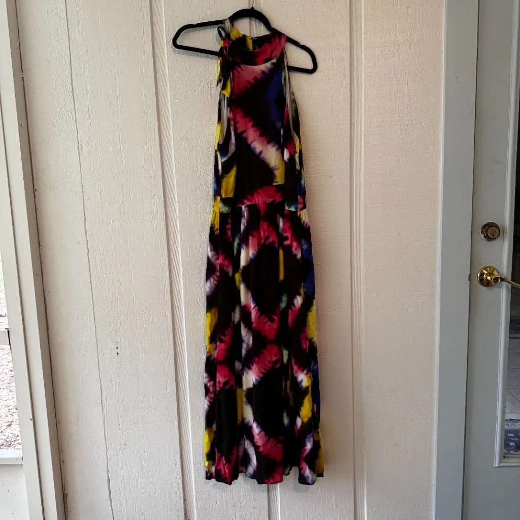 Busayo Halter Maxi Dress Tie Dye‎ Print Sleeveless Party Dress 14 Black - Image 5