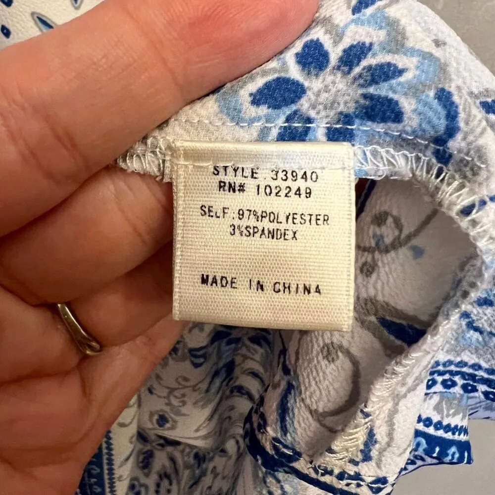 Womens Skies Are Blue Blue White Print Boho Flowy Lightweight Blouse Size XS - Image 5