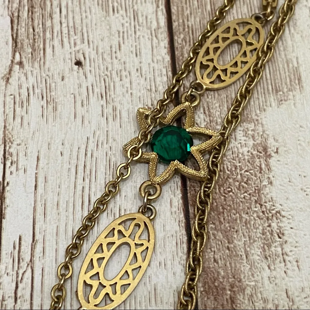 Vintage Unsigned Emerald Gold Chain Long Necklace - Image 10