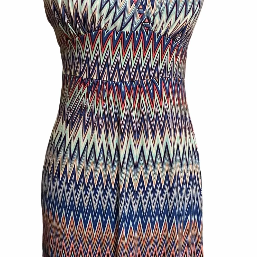 Loveappella sleeveless maxi dress zigzag vee MP‎ long summer sundress beachy - Image 3