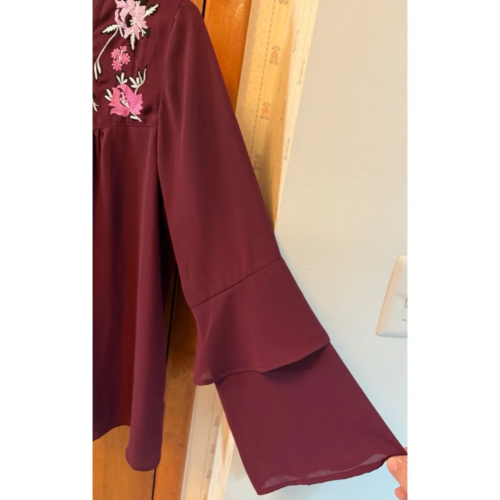 ruff hewn Grey Embroidered Burgundy Blouse - Image 4