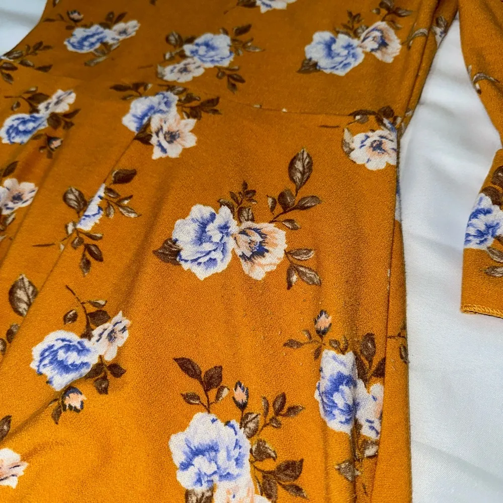 Altar’d State Mustard Yellow Floral Faux Wrap Midi Dress size small - Image 7