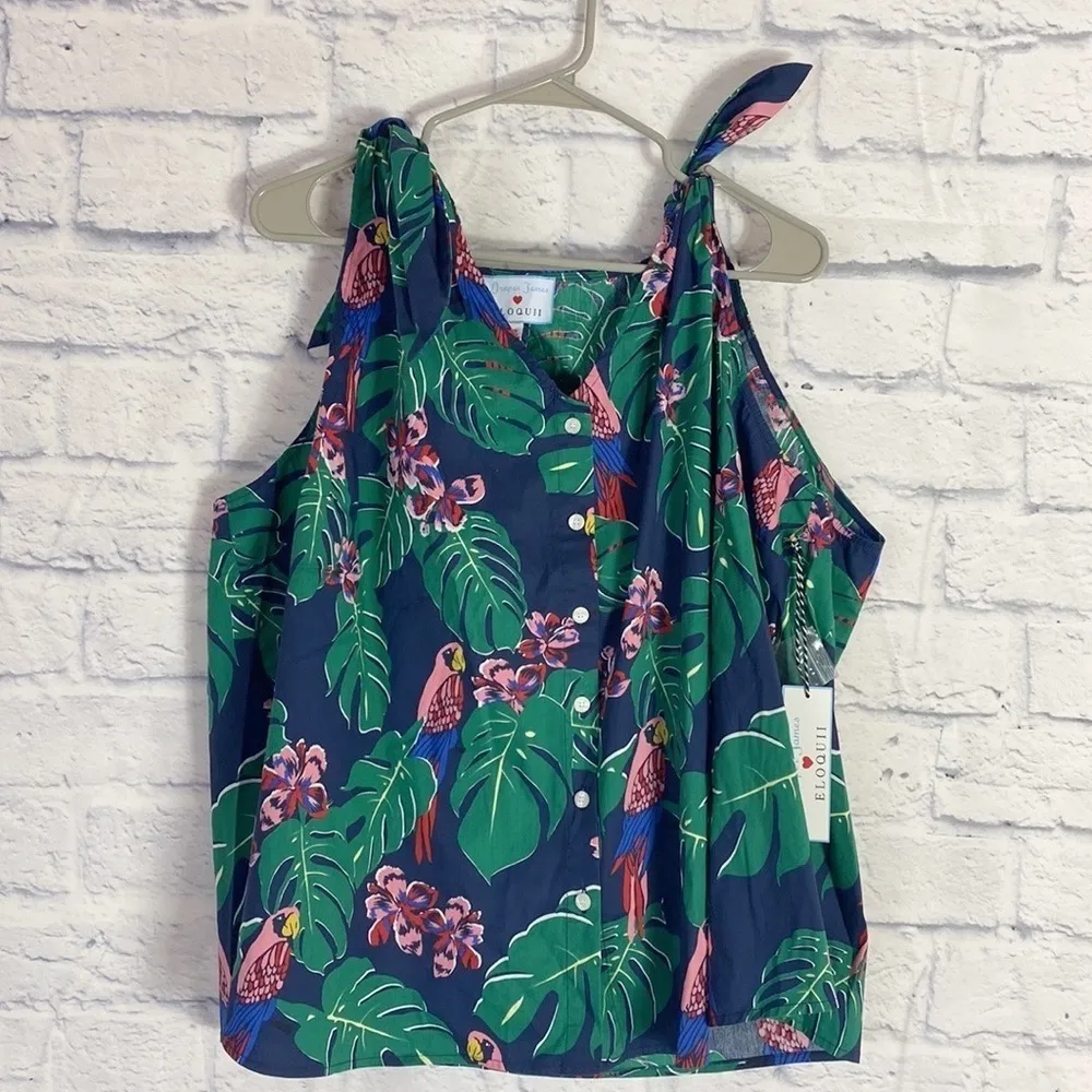 Draper James x Eloquii parrot print shoulder tie sleeveless top NWT - Image 2