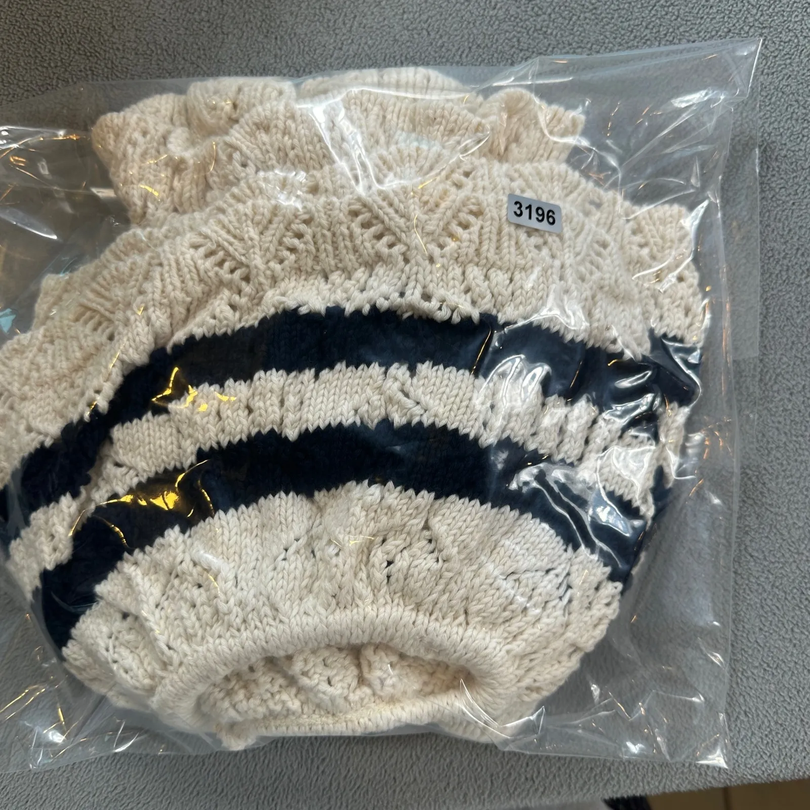 Zara Woman Cropped Knit Top L Navy White Stripe Off Shoulder Puff Sleeve Ruffle - Image 6