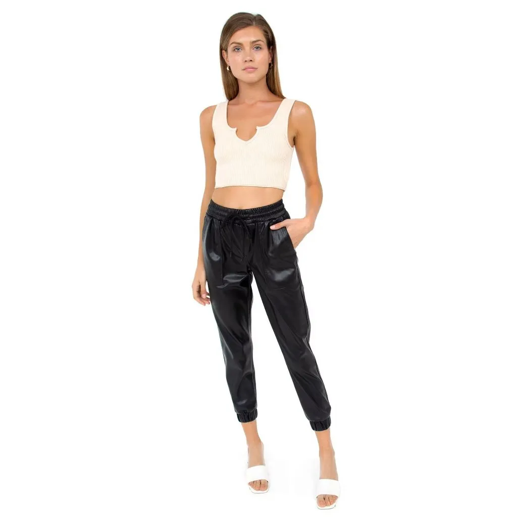BLANKNYC Faux Leather Jogger in Black Widow 24 Womens Vegan Pants - Image 14