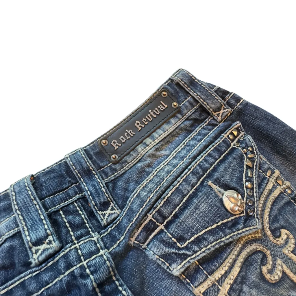 Rock Revival Noelle Bootcut Jeans Size 30 Distressed Embellished Y2K Flaws GUC - Image 6