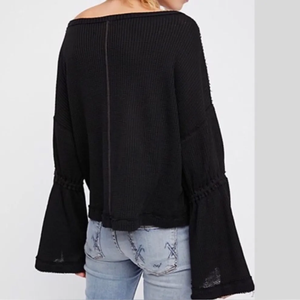 Free People We the Free Dahlia Thermal Top Black Small Bell Sleeve Oversized - Image 2