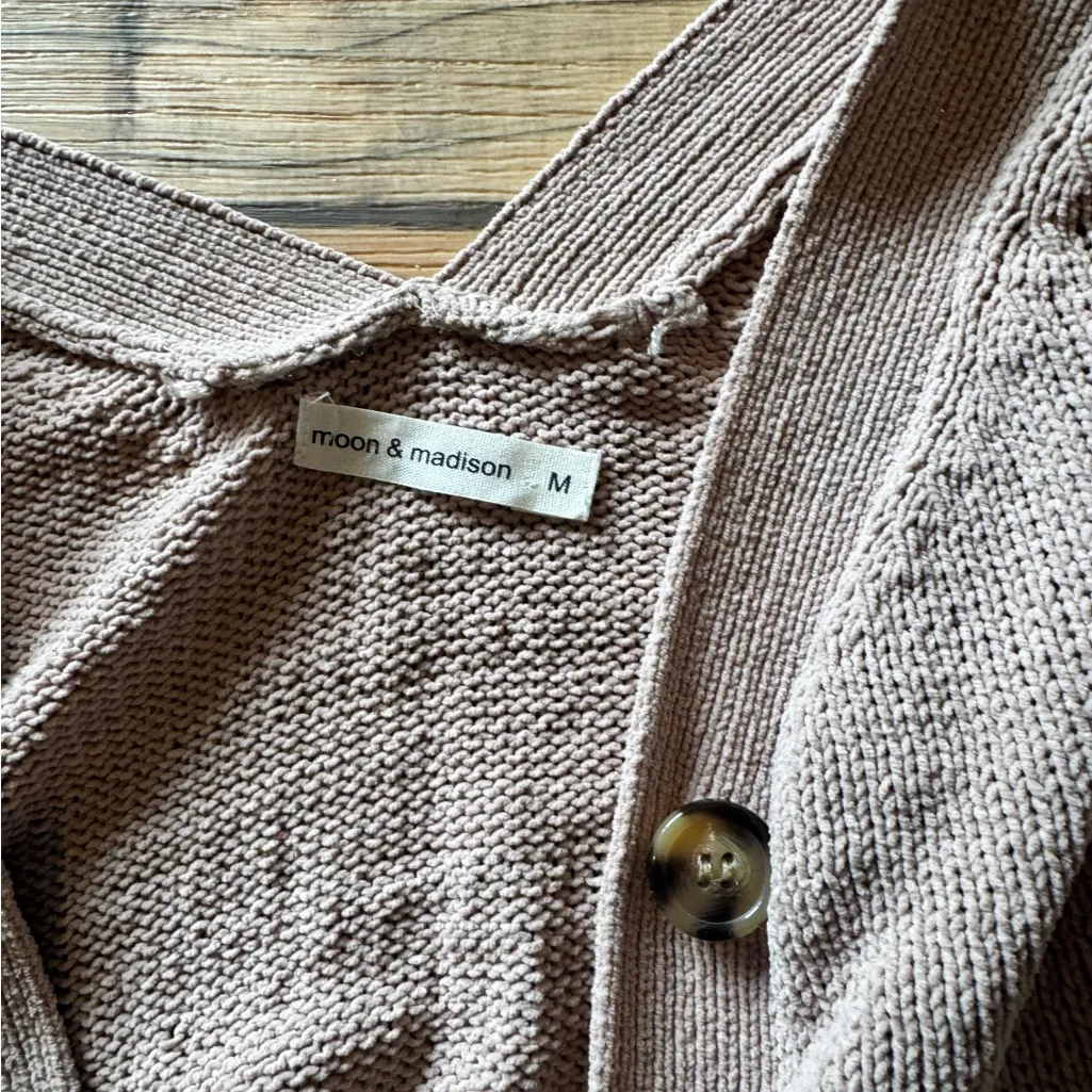 moon & madison Taupe Cardigan Sweater Tan Size M - Image 2