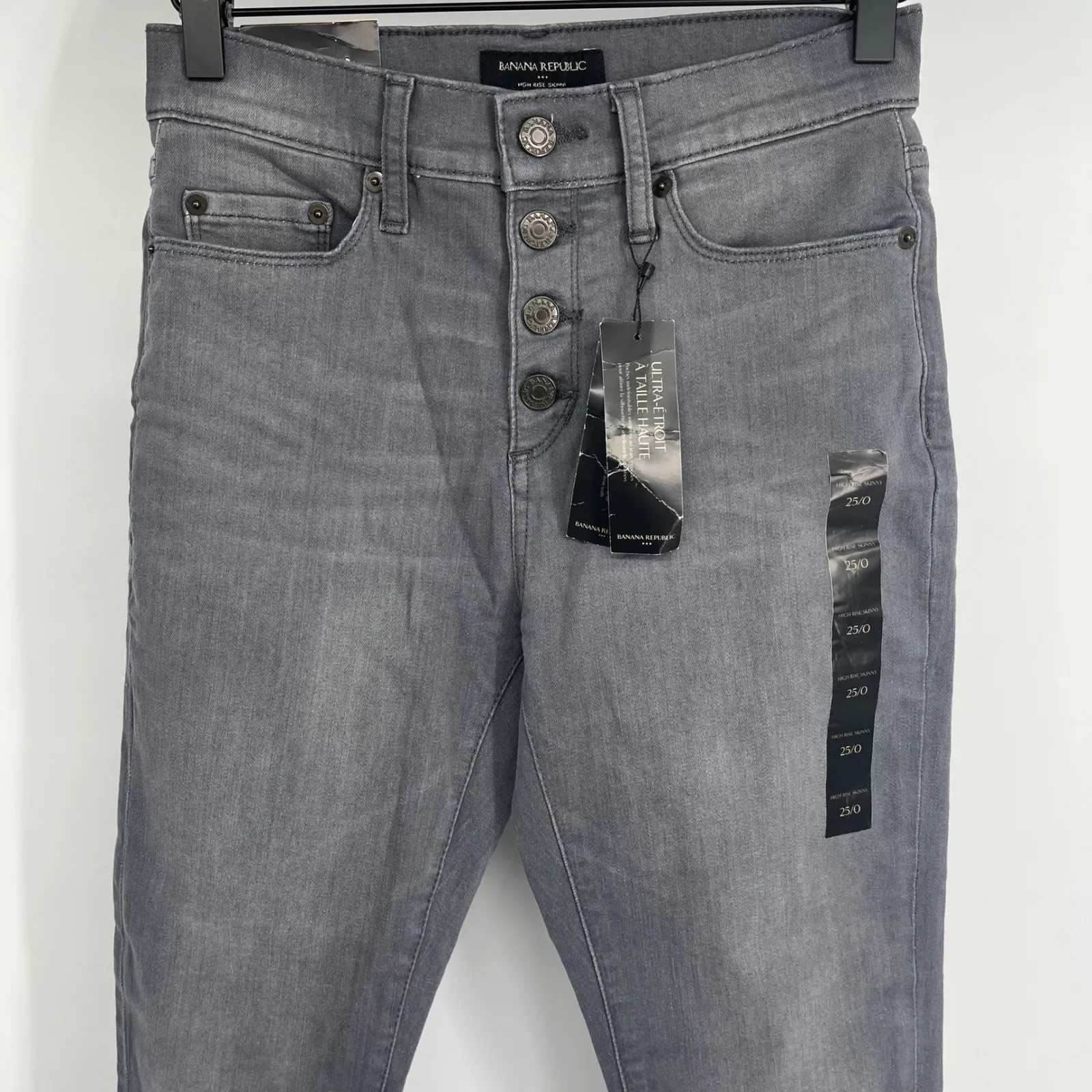 Banana Republic High Rise Skinny Button Fly‎ Gray Jeans Women Size 25 - Image 2