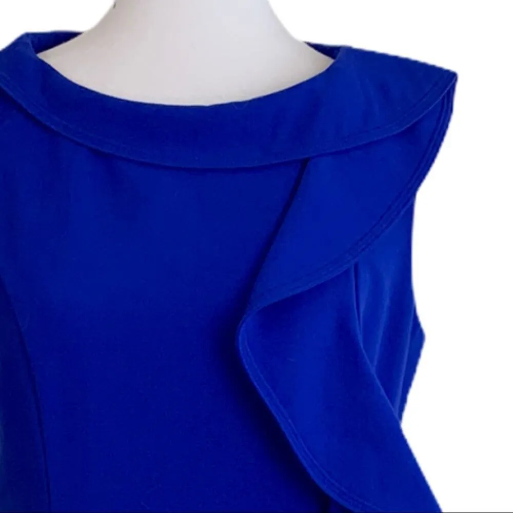 Calvin Klein Sheath Dress Ruffle Front Sleeveless Royal Blue Women's Size 8 - Image 9