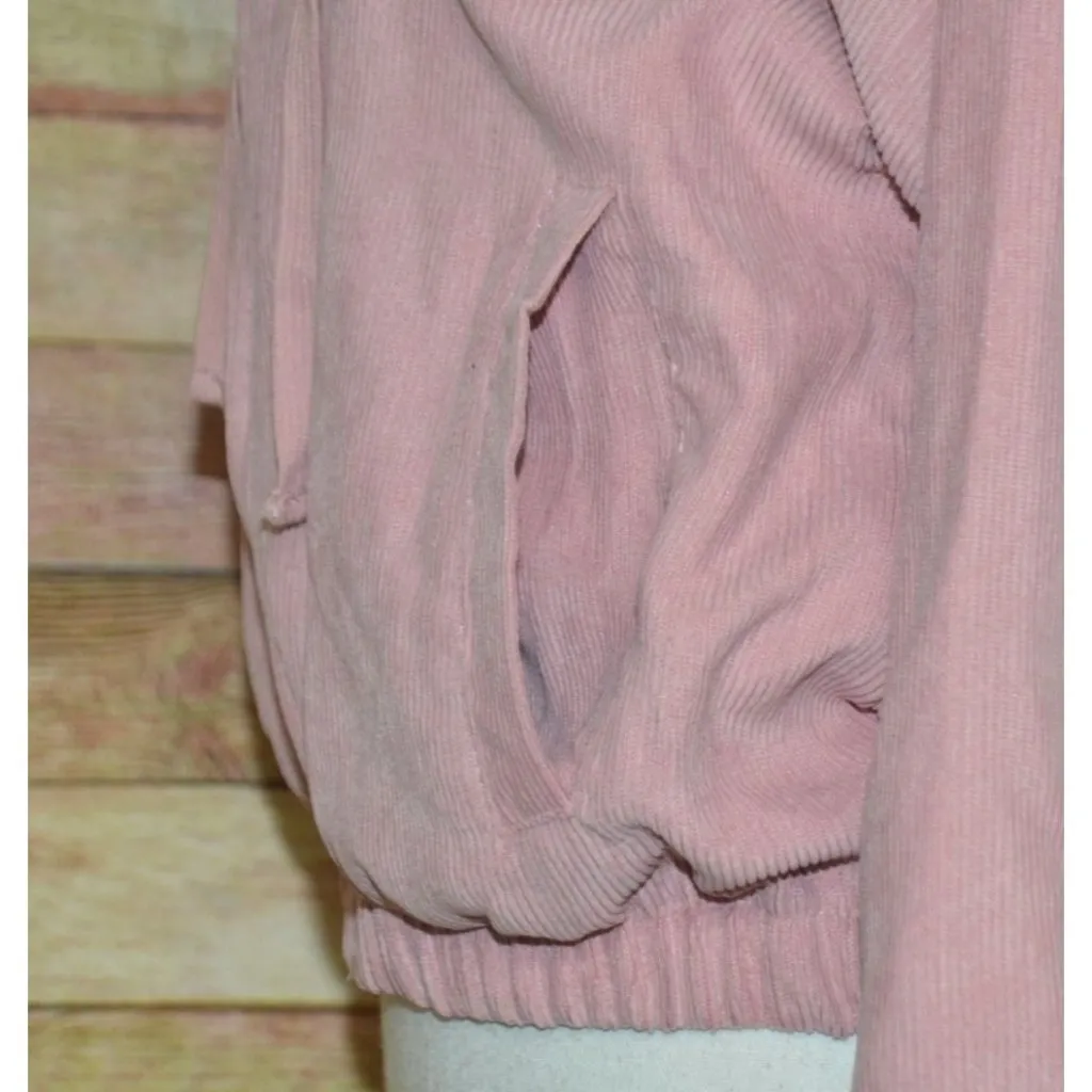 MINE Ladies Dusty Rose Pink Crop Corduroy Hooded Jacket Size L Full Zip Hoodie Size L - Image 5