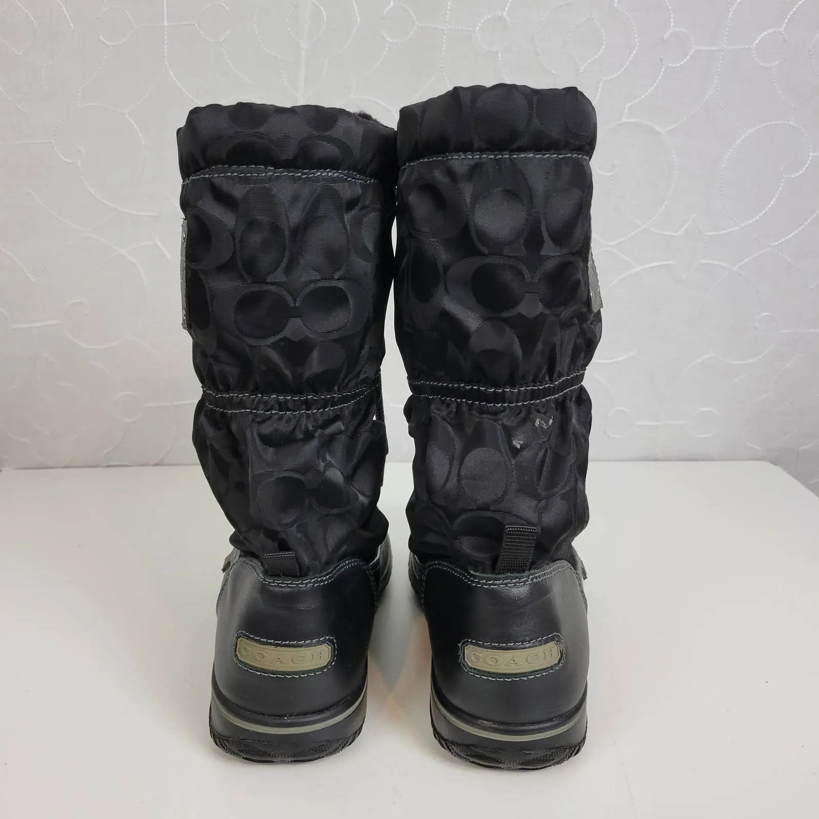 Coach Womens Boots‎ Size 5.5 Shaine Black Signature Monogram Winter/Rain Fleece - Image 5